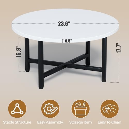 Coffee Table, 23.6" Small Coffee Tables, White Round Coffee Table - Image 3