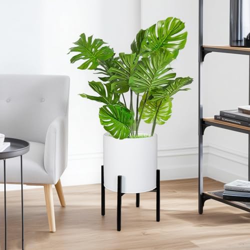 ARNIS Modern Plant Pots, Set of 2 Large Planters with Stand, Decorative Planters, Metal Pots with Drainage Holes for Living Room, Office, Garden or Balcony, 8.25 &10.5 Inch, White - Image 6