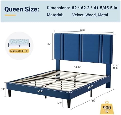 Allewie Queen Platform Bed Frame with Velvet Upholstered Headboard - Image 2