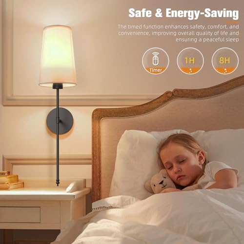 NIORSUN Black Battery Operated Wall Sconce Set of 2,Rechargeable Wall Lights with 10400mAh Dimmable Detachable Bulbs and Remote,9 Colors Wireless Sconces for Bedroom Living Room Hallway - Image 6