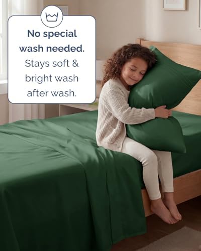 Twin Size 3 Piece Sheet Set - Breathable & Cooling Sheets - Emerald Green - Image 6