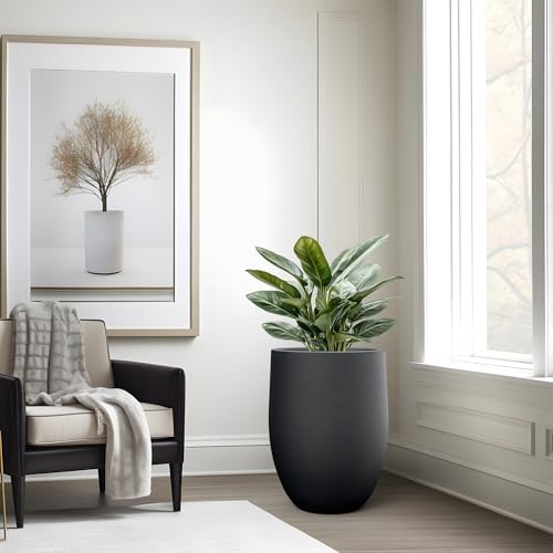 Kante Large Round Bullet Black Concrete Planter 21.7" Tall, Outdoor - Image 5