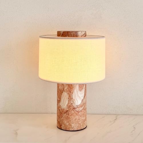 BSOD Pink Shell Marble Lamp Stone Lamps - Fossil Marble Table Bedside Cordless Luxury Cute Design Bedside Lamp for Home Decor, Bedroom, Living Room & Gifts (Rechargeable Pink Lumachella Lamp) by BosendaOpto