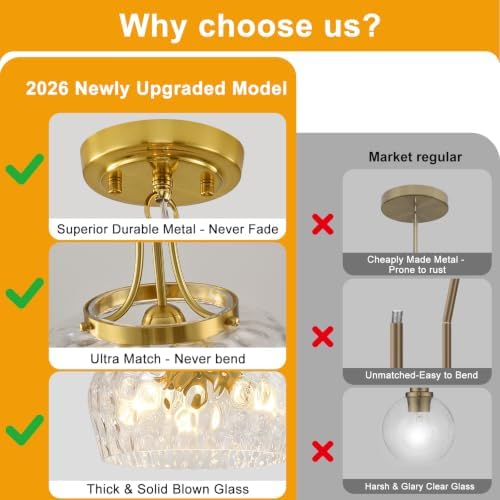 Modern Pendant Lights Kitchen Island, 3-Light Gold Pendant Light Fixtures with 14.2" Clear Hammered Glass Shade, Industrial Hanging Pendant Lights Fixture for Kitchen Island, Dining Room, Entryway - Image 7