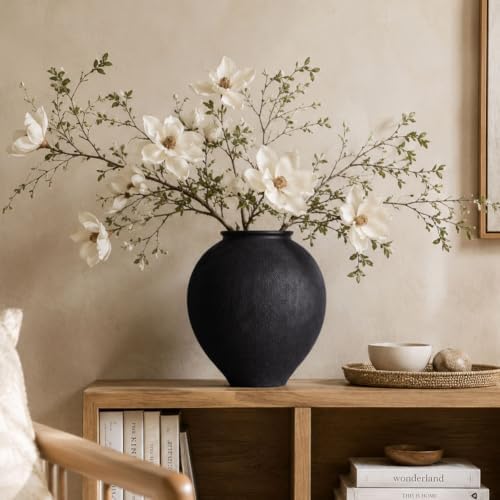 Large Blak Ceramic Vase - 11.8 Inch Large Black Round Vase, Rustic Farmhouse Vase for Home Decor, Dining Table, Shelf, Bedroom, Living Room, Kitchen, Office, Bathroom, Mantle, Centerpiece Décor - Image 7