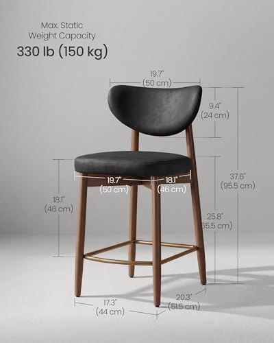 VASAGLE Wooden Bar Stools Set of 2, Synthetic Leather, Ink Black - Image 2
