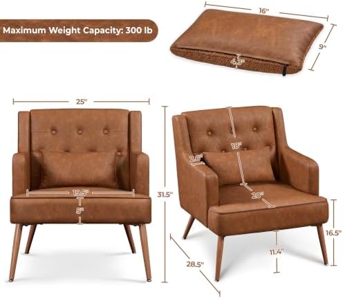 Yaheetech Accent Chair, Mid-Century Modern Armchair, Retro Brown - Image 3