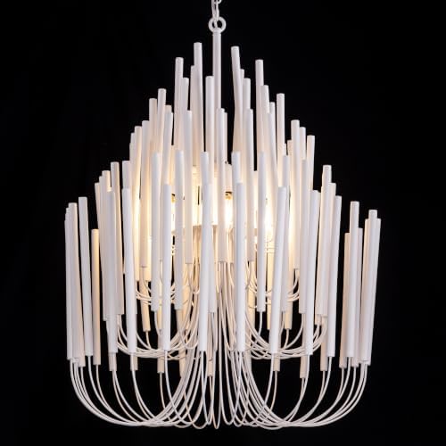 TOCHIC Modern Farmhouse Chandelier for Dining Room 21", Small Vintage White Wood Chandeliers Light for Living Room, Rustic Pendant Lighting Fixture Ceiling Hanging for Foyer Bedroom Entryway by TochicLightingEnjoytheDifference