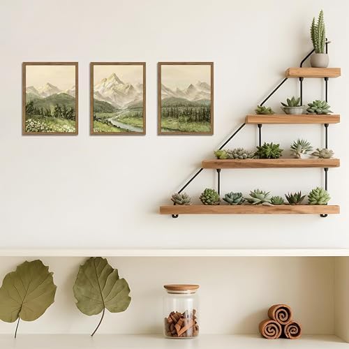 Framed Mountain Wall Art for Living Room, Green Nature Landscape Canvas Wall Decor Set of 3, Vintage Forest Rustic Farmhouse Prints Pictures Paintings for Office Bedroom 12x16 Inch - Image 7