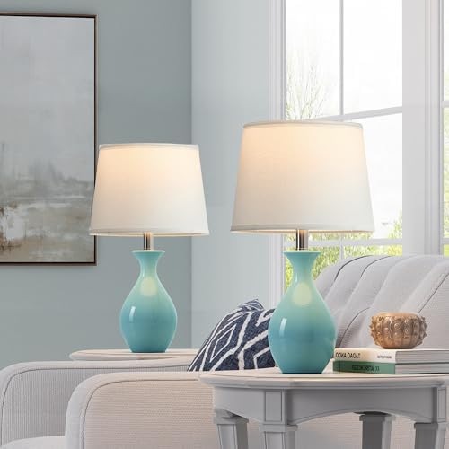 PARTPHONER Table Lamp Set of 2, Modern Ceramic Bedside Lamps for Night Stands, Classic Small Lamp Nightstand Lamp for Bedroom Living Room Desk End Table Rocker Swtich Sky Blue - Image 4