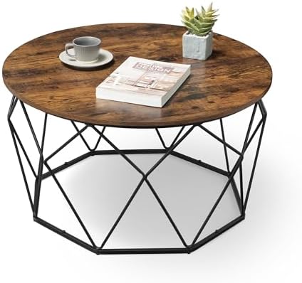 VASAGLE Round Coffee Table, 31.5-Inch Center Table, Diamond-Shaped Frame by VASAGLEbySONGMICSHOME