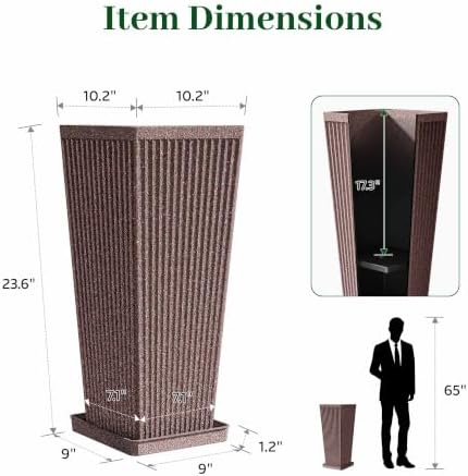 Square Tall Planters for Outdoor Plants with Tray - 24" Brown 2Pack - Image 2