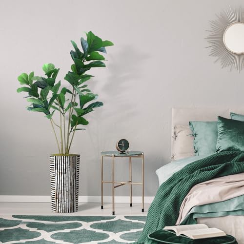 Artificial Tree in Black and Brown Striped Planter, Fake Ficus Lyrata Silk Tree for Indoor and Outdoor Home Decoration - 66" Overall Tall (Plant Pot Plus Tree) - Image 5