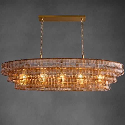 54" Smoked Gold Rectangular Drum Large Chandeliers for Dining Room, 5-Light Modern Round Hanging Light Fixture for Kitchen Island, Living Room, Foyer - Image 5