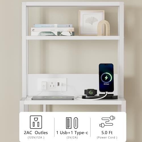 Furnulem Tall Night Stand, White Bedside Nightstand with Charger Station - Image 4