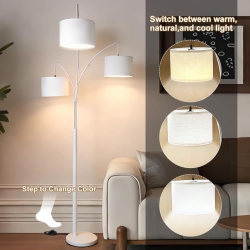 3 Light Dimmable Arc Floor Lamp, LED Tall Standing Lamp with Remote - Image 6