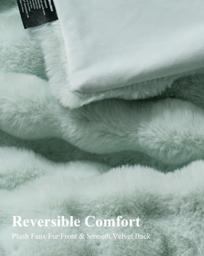 Ultra Soft Cozy Faux Fur Throw Blanket, Fuzzy Plush Thick Bubble Blanket, Oversize Luxury Fluffy Blanket for Couch, Sofa, Bedroom, and Living Room,50x60 Inches, Misty Blue - Image 6