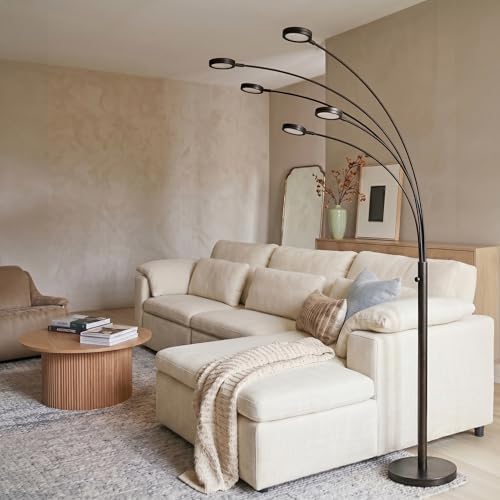 Brightech Orion Arc Floor Lamp for Living Room, Dimmable Tree Floor Lamp with 5 Adjustable Arms, Multi-Head Standing Lamp with Flexible Rotating LEDs for Bedroom - Bright Hanging Lighting - Black - Image 3