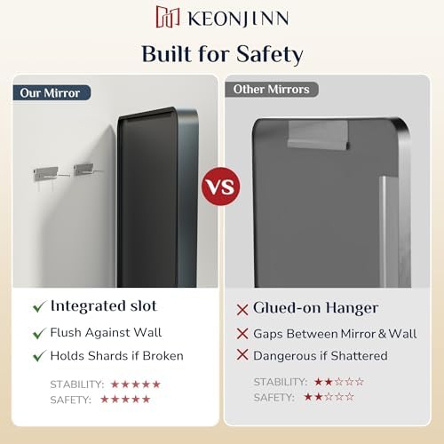 Keonjinn 20 x 30 Inch Black Bathroom Mirror, Tempered Glass Vanity Mirror - Image 6