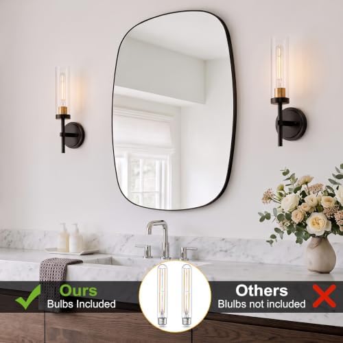 Hardwired Wall Sconces Set of Two, Bathroom Vanity Sconces Wall Lighting with Clear Glass Shade, Black and Gold Modern Farmhouse Wall Mount Lights for Mirror Bedroom Living Room Hallway Entryway - Image 3