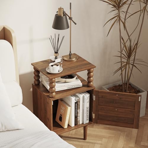 Veegle Nightstand,Retro Bedside Table with Storage Drawer,Dark Walnut - Image 4