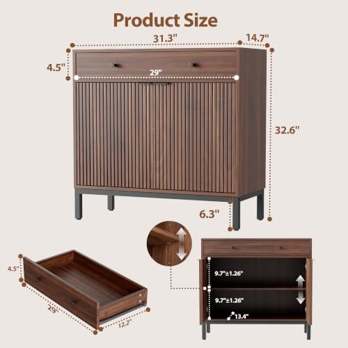 Mericonia Sideboard Buffet Cabinet Storage, Modern Wood Console Fluted Credenza - Image 2