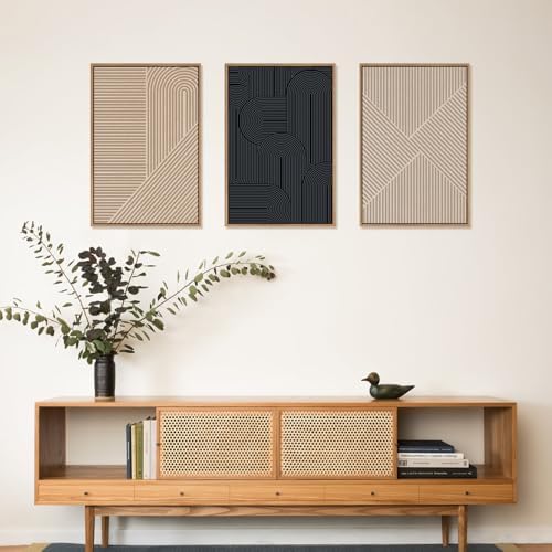 LHIUEM Large Abstract Textured Line Framed Canvas Wall Art,Boho Beige Black Wall Decor,Modern Neutral Minimalist Art Painting Painting for Living Room,Bedroom,Dining Room,Office -24"x36"x3 - Image 4