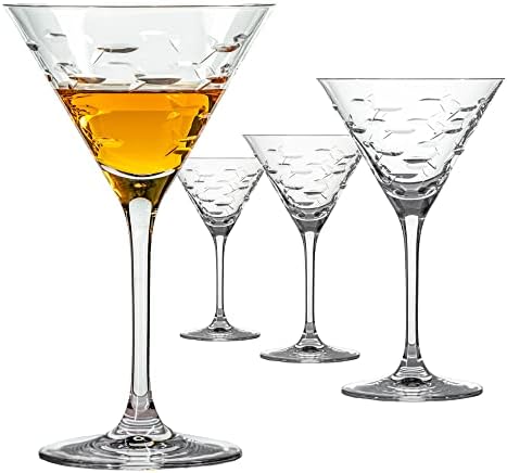 Rolf Glass School of Fish Martini Glass - Set of 4 Stemmed 10 oz. Martini Glasses - Lead-Free Glass - Diamond-Wheel Engraved Cocktail Glasses - Made in the USA by RolfGlass