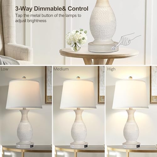 PARTPHONER Set of 2 Table Lamps with USB C+A Fast Charging Ports, 26" Tall Farmhouse Living Room Lamp with 3-Way Dimmable Nightstand Lamp White Fabric Shade for Living Room Bedroom Home Office - Image 4