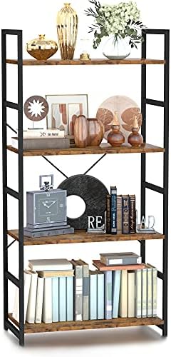 NUMENN 4 Tier Bookshelf, Tall Freestanding Open Storage Bookcase, Vintage by NUMENN
