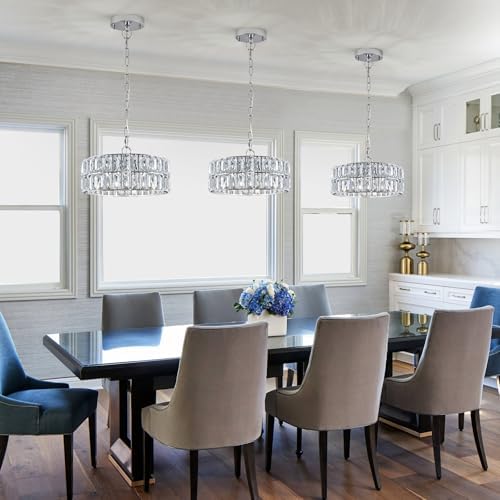 CATINER Chrome Crystal Chandelier 12" Modern Ceiling Pendant Light 3-Pack by CATINER