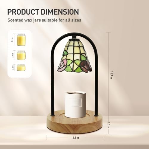 Wild Rose Tiffany Candle Warmer Lamp, Fixed Arch Wood Base - Image 2
