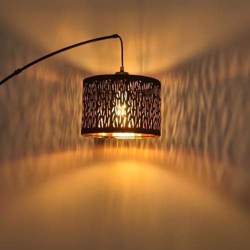 Dimmable Floor Lamp-3 Lights Arc Floor Lamps for Living Room,Modern Tall Standing Lamp With Black Drum Hollow-carved Design Shades,Gothic Mid Century Tree Floor Lamp for Bedroom Corner,Bulbs Included - Image 2