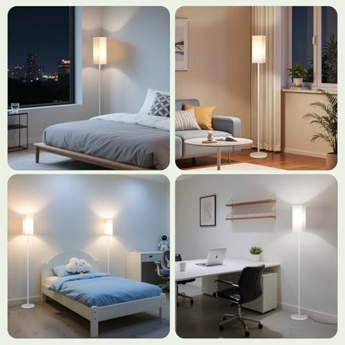 Floor Lamp, Pole Lamp with Foot Switch, Modern Standing Lamp Shade, Minimalist Freestanding Lamp (Bulb Not Included), for Living Room, Bedroom Office ETL Listed, White and Beige WE07LD05 - Image 6