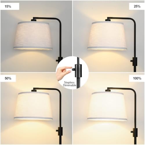 Nintiue 【Upgraded】 Dimmable Floor Lamp, 1000 Lumens LED Bulb Included, Arc Floor Lamps for Living Room Modern Standing Lamp with Linen Shade, Tall Lamp for Bedroom Office Reading Dining Room- Black - Image 3