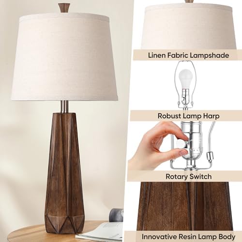 WIHTU 27" Wood Grain Resin Table Lamp Set of 2,Modern Beside Lamp for Decor - Image 5