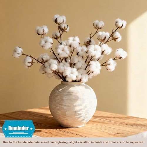 Rustic Ceramic Vintage Farmhouse Vase for Decor (Small Ribbed Whitewash) - Image 4