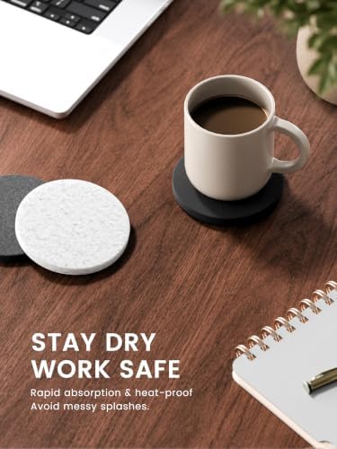 Fluxynara Felt Coasters with Holder, Set of 8 for Drinks, Concrete Echo - Image 4