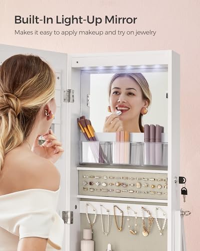 SONGMICS LED Mirror Jewelry Cabinet Armoire, Freestanding Lockable - Image 4