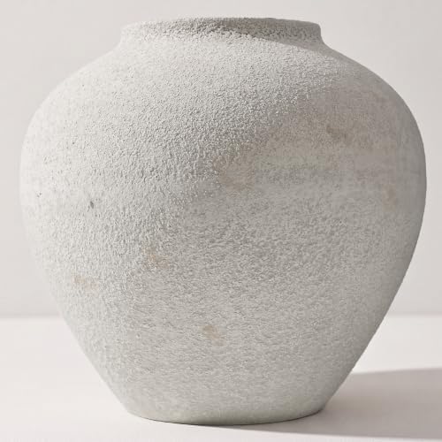 Large Round White Vase with Pottery Look, Metal Rustic Vase for Flowers by Unknown