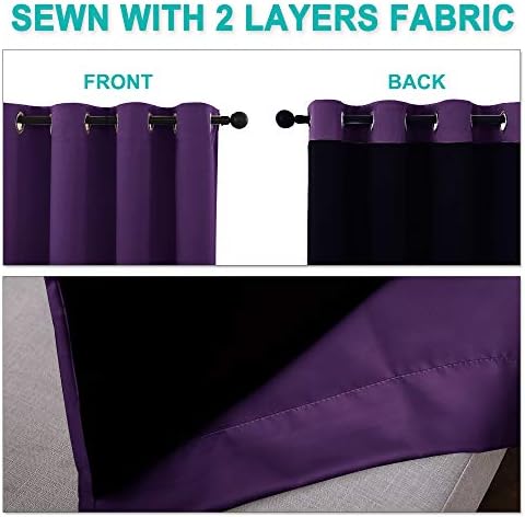 NICETOWN 100% Blackout Curtains with Black Liner Backing, Thermal Insulated Curtains for Living Room, Noise Reducing Drapes, Royal Purple, 37" Wide x 40" Long Per Panel, Set of 2 Panels - Image 5