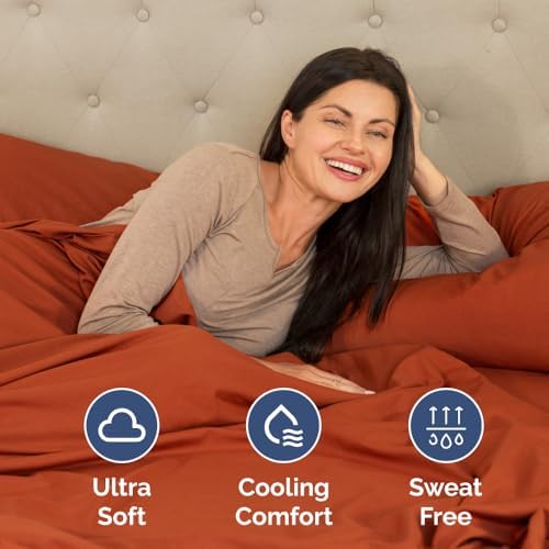 Short Queen Size 4 Piece Bed Sheet Set - RV Short Queen Sheets - Terracotta - Image 4
