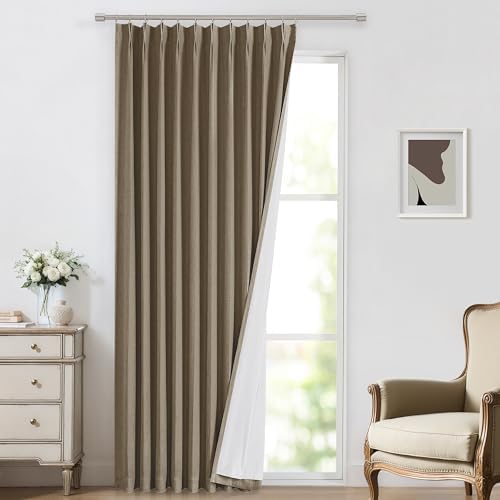 Vision Home Brown Pinch Pleated Full Blackout Curtains Linen Blended 60" Wide Thermal Insulated Window Panels 112 inch for Bedroom Living Room Darkening Pleat Drapes with Hooks Back Tab 60" Wx112 Lx1 by VisionHome