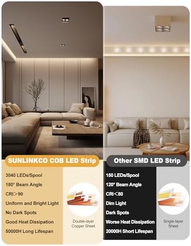 COB LED Strip Light 32.8ft, Dimmable 2300K-6500K Cuttable LED Tape Lights - Image 4