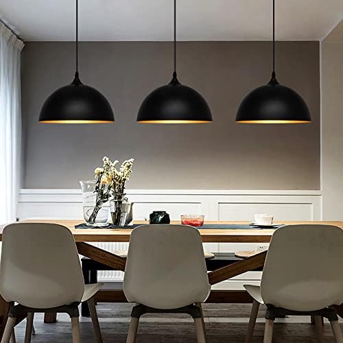 Industrial Pendant Light Fixtures,11.8" Black Dome Pendant Lights,Adjustable Vintage Hanging Lamp for Kitchen Island Restaurant Bar Cafe Dining Room Sink,3 Pack - Image 5