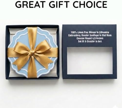 Linen Coasters for Drinks, Set of 6, 4.5 inch, Sky Blue - Image 7