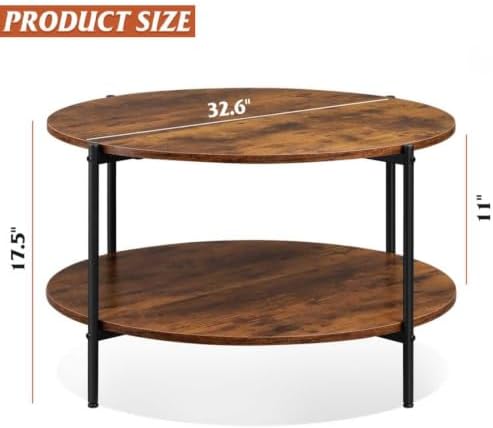 WLIVE Round Coffee Table, 32.6" Small Coffee Table with Storage Shelf, 2-Tier Circle Wood Center Table for Living Room, Apartment, Rustic Brown (Rustic Brown, 32.6" D x 32.6" W x 17.5" H) - Image 3