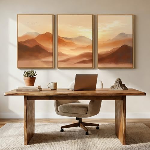 Framed Orange Abstract Mountain Wall Art for Living Room, 3 Piece, 24x36 In - Image 4