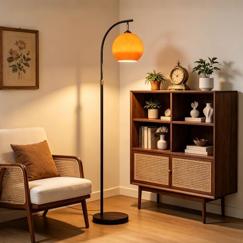 Orange Arc Floor Lamp with Glass Globe Shade, Mid Century Modern - Image 2
