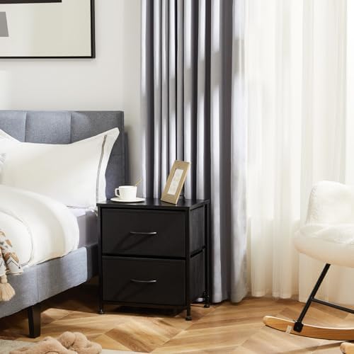 DUMOS Nightstand Set of 2, Small Dresser with 2 Fabric Drawers Side Bedroom End Table Kids Bedside Storage Furniture for 25 inch Tall Night Stand for Closet, Entryway, College Dorm, Classic Black - Image 2